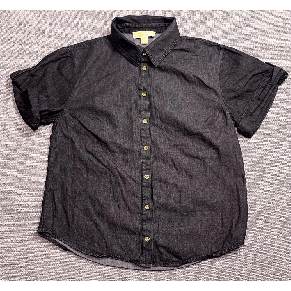 Michael Kors Shirt Women Small Black Casual Everyday Wear Short Sleeve Button Up